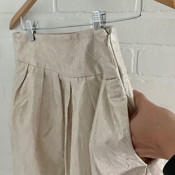 Zara Cream Metallic Shimmery Fairy Brocade Lined Pleated Skirt Pockets L - Picture 13 of 13